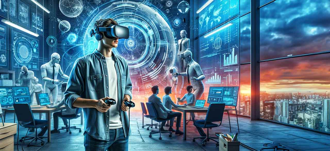 ein Mann in einem virtuellen virtuellen Büro