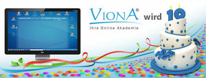10 Jahre VIONA - Banner mit Monitor, Torte und Konfetti 