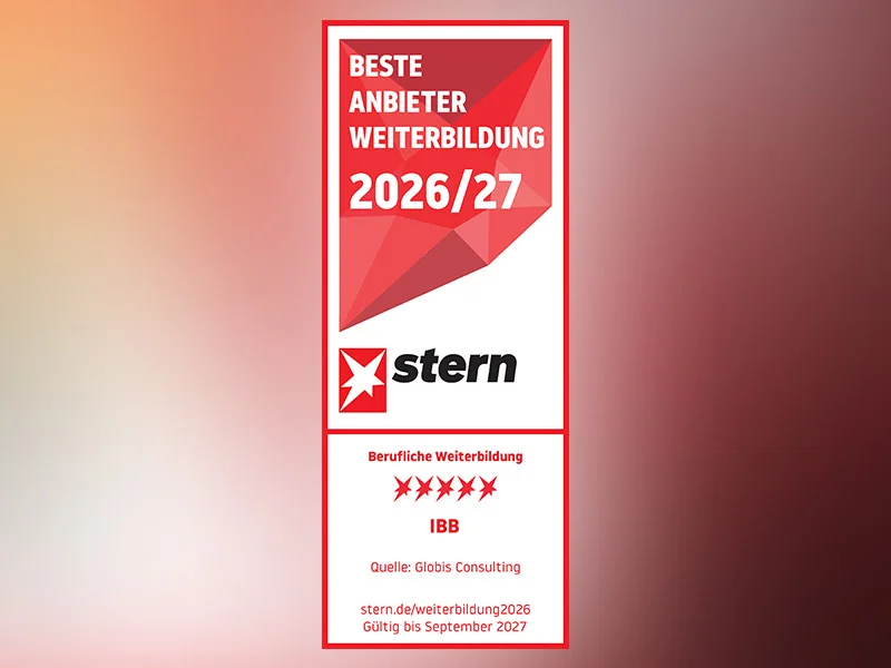 stern-Siegel „Beste Anbieter Weiterbildung 2026/27“ für das IBB im Bereich „Berufliche Weiterbildung“ mit fünf Sternen.