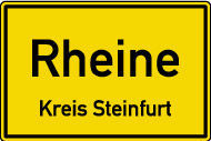 ein gelbes Zeichen mit dem Wort 'Rheine'